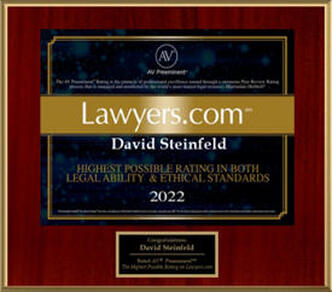 In 2019, Lawyers.com bestowed its highest award for legal abilities and ethical standards on David Steinfeld