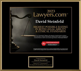 Lawyers.com bestowed its highest award for legal abilities and ethical standards on David Steinfeld