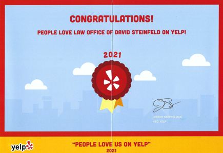 Law Office of David Steinfeld receives Yelp's People Love Us Award 